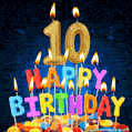 Best Happy 10th Birthday Cake with Colorful Candles GIF