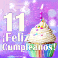 GIF para cumpleaños de 11 con pastel de cumpleaños y los mejores deseos