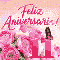 Lindas rosas e borboletas - 11 anos de feliz aniversário GIF