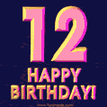 Happy 12th Birthday Cool 3D Text Animation GIF