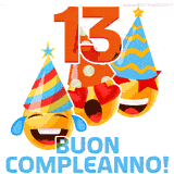 Due boccali di birra sorridenti animati, con il numero 13 e la scritta 'Buon Compleanno!' in caratteri allegri su uno sfondo bianco.