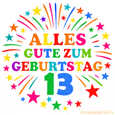 Bunte 'Alles Gute zum Geburtstag' Animation für den 13. Geburtstag mit Sternen und bunten Farben