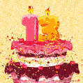 Hand Drawn 13th Birthday Cake Greeting Card (Animated Loop GIF)