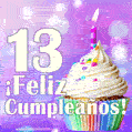 GIF para cumpleaños de 13 con pastel de cumpleaños y los mejores deseos