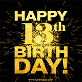 Animated GIF is for 13th birthday, with gold text on a black background and a burst of fireworks behind the text.