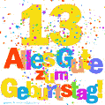 Festliches und farbenfrohes GIF-Bild zum 13. Geburtstag.