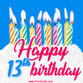 Animated Happy 13th Birthday Card with Cake and Lit Candles