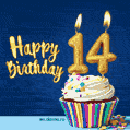 Happy Birthday - 14 Years Old Animated Card