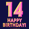 Happy 14th Birthday Cool 3D Text Animation GIF