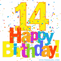 Festive and Colorful Happy 14th Birthday GIF Image