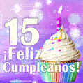 GIF para cumpleaños de 15 con pastel de cumpleaños y los mejores deseos