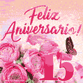 Lindas rosas e borboletas - 15 anos de feliz aniversário GIF