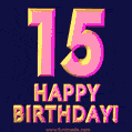 Happy 15th Birthday Cool 3D Text Animation GIF