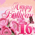 Beautiful Roses & Butterflies - 16 Years Happy Birthday Card for Her