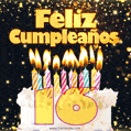 Tarjeta GIF de cumpleaños feliz de 16 años con torta y velas