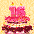 Hand Drawn 16th Birthday Cake Greeting Card (Animated Loop GIF)