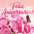 Lindas rosas e borboletas - 16 anos de feliz aniversário GIF