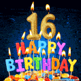 Best Happy 16th Birthday Cake with Colorful Candles GIF