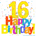 Festive and Colorful Happy 16th Birthday GIF Image