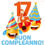 Due boccali di birra sorridenti animati, con il numero 17 e la scritta 'Buon Compleanno!' in caratteri allegri su uno sfondo bianco.