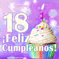 GIF para cumpleaños de 18 con pastel de cumpleaños y los mejores deseos