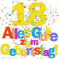 Festliches und farbenfrohes GIF-Bild zum 18. Geburtstag.