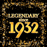 A shimmering golden text animation reading 'Legendary since 1932' surrounded by twinkling stars.