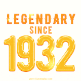 A bold golden animation featuring 'Legendary Since 1932' with a clean, radiant design that highlights the greatness of this special year.