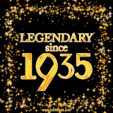 A shimmering golden text animation reading 'Legendary since 1935' surrounded by twinkling stars.