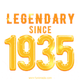 A bold golden animation featuring 'Legendary Since 1935' with a clean, radiant design that highlights the greatness of this special year.
