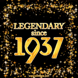 A shimmering golden text animation reading 'Legendary since 1937' surrounded by twinkling stars.