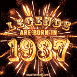 A brilliant golden animated design with fireworks, featuring bold text that reads 'Legends Are Born in 1937,' celebrating new births and milestone birthdays.