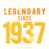 A bold golden animation featuring 'Legendary Since 1937' with a clean, radiant design that highlights the greatness of this special year.