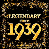 A shimmering golden text animation reading 'Legendary since 1939' surrounded by twinkling stars.