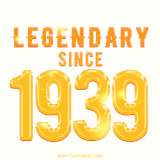 A bold golden animation featuring 'Legendary Since 1939' with a clean, radiant design that highlights the greatness of this special year.