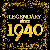 A shimmering golden text animation reading 'Legendary since 1940' surrounded by twinkling stars.