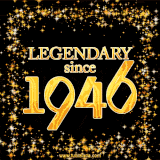 A shimmering golden text animation reading 'Legendary since 1946' surrounded by twinkling stars.