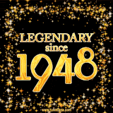 A shimmering golden text animation reading 'Legendary since 1948' surrounded by twinkling stars.