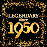 A shimmering golden text animation reading 'Legendary since 1950' surrounded by twinkling stars.