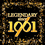A shimmering golden text animation reading 'Legendary since 1961' surrounded by twinkling stars.