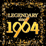 A shimmering golden text animation reading 'Legendary since 1964' surrounded by twinkling stars.