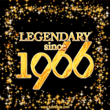 A shimmering golden text animation reading 'Legendary since 1966' surrounded by twinkling stars.