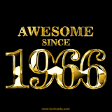 A sleek black background with shiny golden text reading 'Awesome Since 1966,' sparkling with reflections, celebrating those born or achieving milestones in 1966.