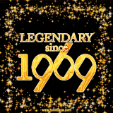 A shimmering golden text animation reading 'Legendary since 1969' surrounded by twinkling stars.