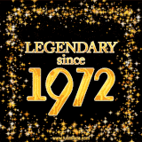 A shimmering golden text animation reading 'Legendary since 1972' surrounded by twinkling stars.