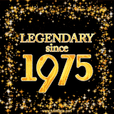 A shimmering golden text animation reading 'Legendary since 1975' surrounded by twinkling stars.