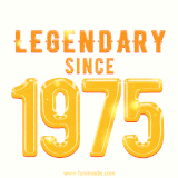 A bold golden animation featuring 'Legendary Since 1975' with a clean, radiant design that highlights the greatness of this special year.