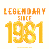 A bold golden animation featuring 'Legendary Since 1981' with a clean, radiant design that highlights the greatness of this special year.