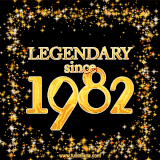 A shimmering golden text animation reading 'Legendary since 1982' surrounded by twinkling stars.
