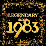 A shimmering golden text animation reading 'Legendary since 1983' surrounded by twinkling stars.